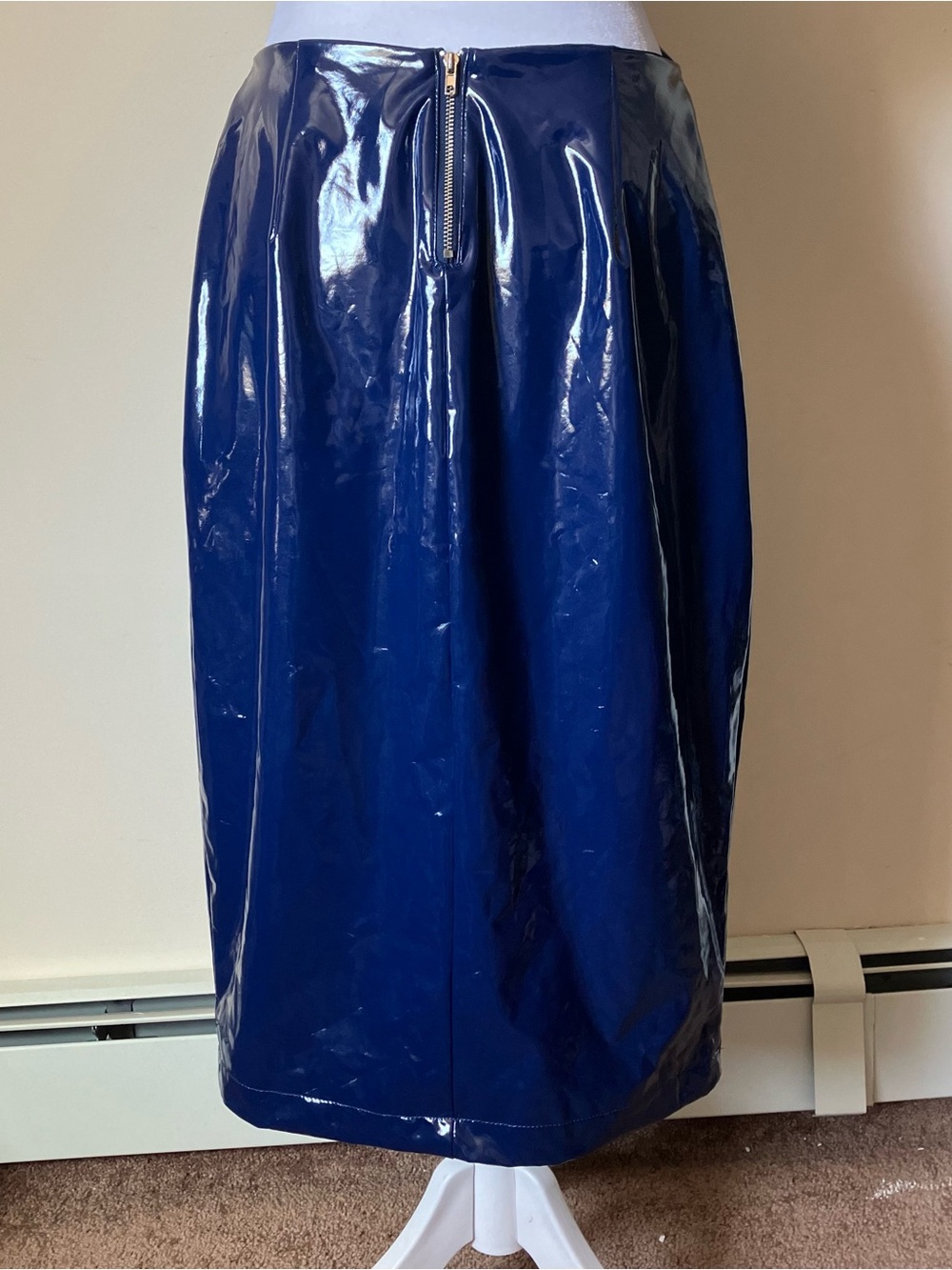 By Egreis Navy Blue Glossy Vinyl Marigold Cutout Midi Dress size Small - Picture 11 of 11
